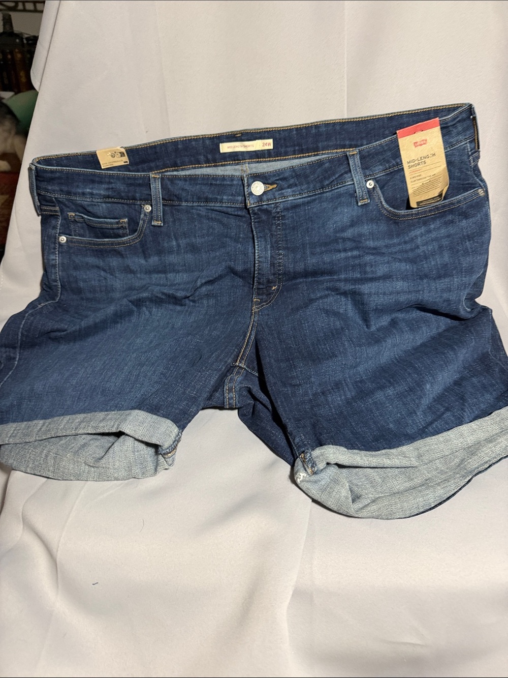 Levi's Dark Blue Rolled-Cuff Denim Shorts